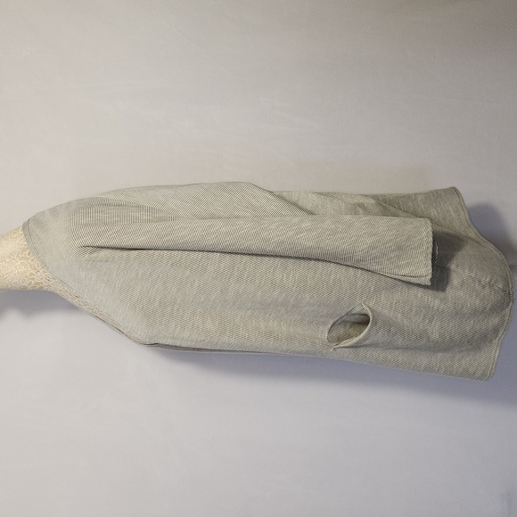 DONNI Grey White Micro Striped Ribbed Open Front Cotton Blend Cardigan Sweater - Picture 7 of 10